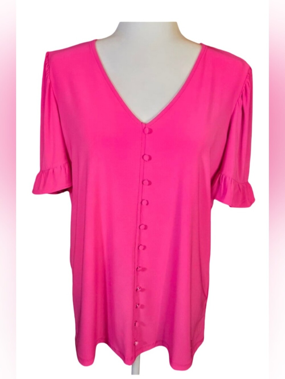 Anne Klein Amaranth Pink Flutter Sleeve Button Front Blouse Size L